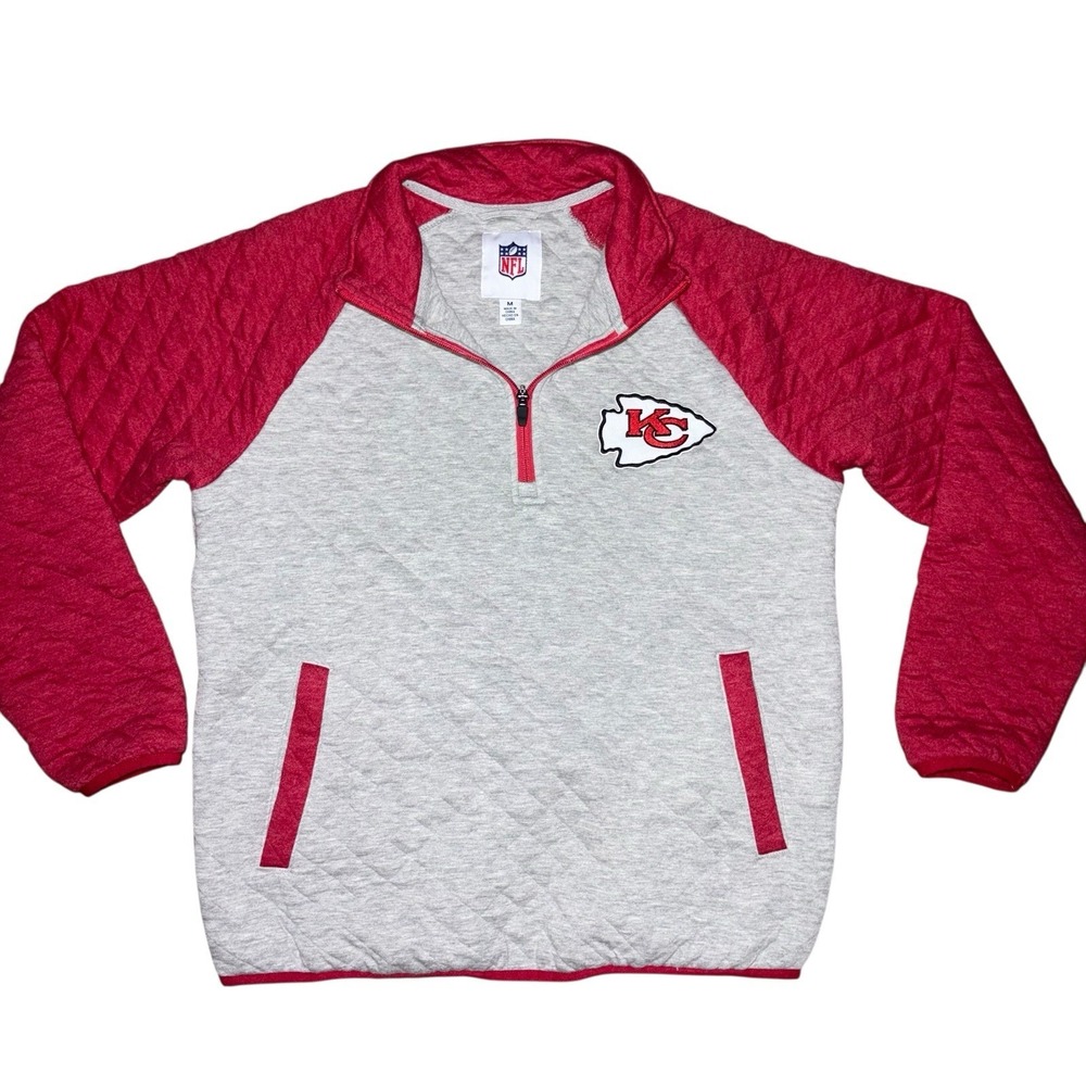 NFL Kansas City Chiefs Sweatshirt 1/4 Zip Quilted Pullover Medium